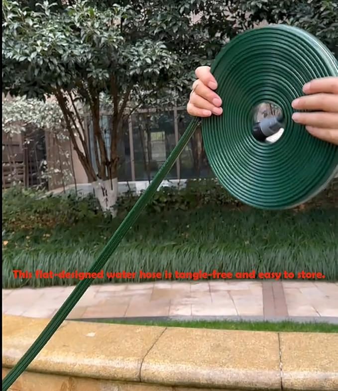 Watoo 2025 25 FT Flat Sprinkler Hose for Lawn Watering Garden Soaker Hose with Holes, Heavy Duty Lightweight No-Kink Water Hose with Stakes, Irrigation Hose, Great Fun for Kids and Dog