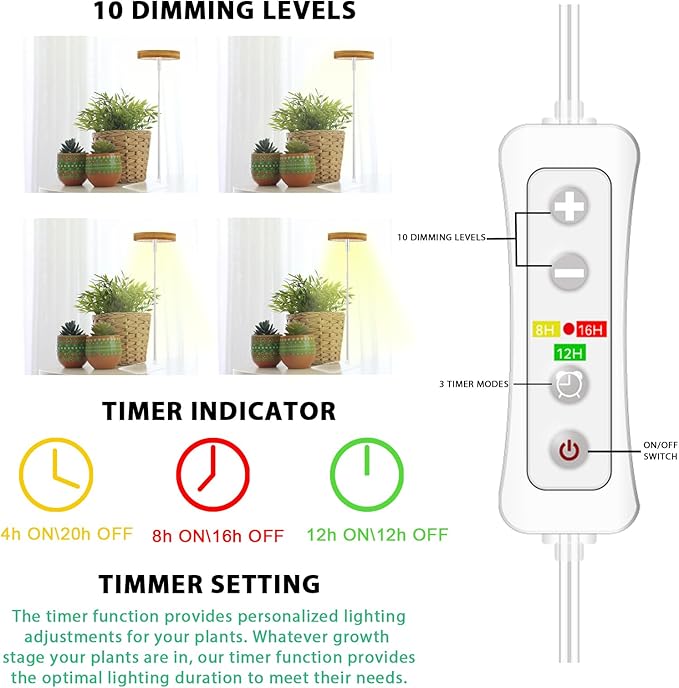yadoker Halo Plant Grow Light,yadoker LED Growing Light Full Spectrum for Indoor Plants,Height Adjustable, Automatic Timer, 5V Low Safe Voltage,Idea for Small Plants