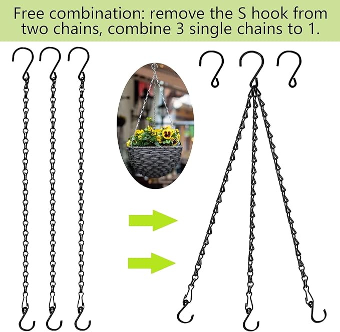 RIFNY Hanging Chains with Hooks, 15 Pieces 24 Inch Black Chain for Hanging Bird Feeders Planters Baskets Billboards Lanterns Wind Chimes Ornaments Outdoor/Indoor Use (24 inch 15pcs)