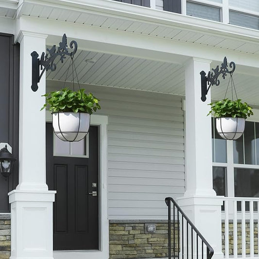 Metal Hanging Plant Bracket with Birdie Pattern 2 Pack – Heavy Duty Plant Hooks for Hanging Flower Baskets,Plants, Bird Feeder, Wind Chime - Indoor/Outdoor Use,Black Matte Texture (12 in)