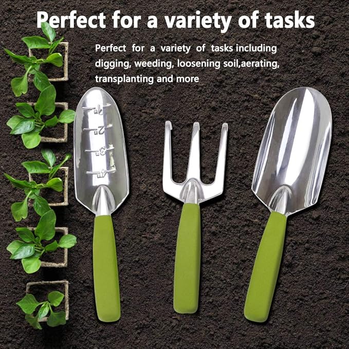 Garden Tools Set with 3 Pcs Aluminum Gardening Tools, 1 Pc Pruning Shear, 1 Pc Mister Spray Bottle, 1 Pc Foam Kneeler,1 Pair Garden Gloves with Claws and 1 Pc Gardener Bag, Gifts for Mom Dad