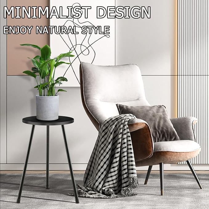 Tall Plant Stand, Mid Century Wood Indoor Plant Stand Black Plant Table for Flower Pots, Metal Plant Holder, Modern Home Decor Small Round Side End Table (11.8"x20")