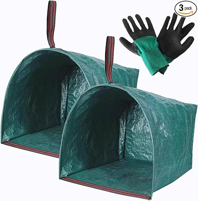 2 PACK Leaf Bag Holder,Garden Bags for Debris,Collapsible Yard Waste Bag With Gardening Gloves, Reuseable Heavy Duty Lawn and Leaf Bags,40 Gallons Yard Garden Bags for Leaves Lawn Grass Clippings