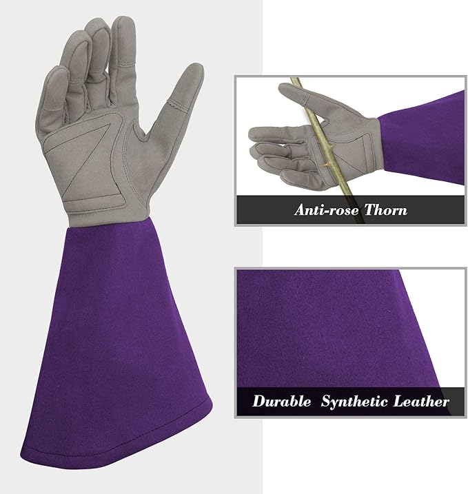 Rose Pruning Gloves Thorn Proof, Embroidery Leather Gardening Gloves with Extra Long Forearm Protection