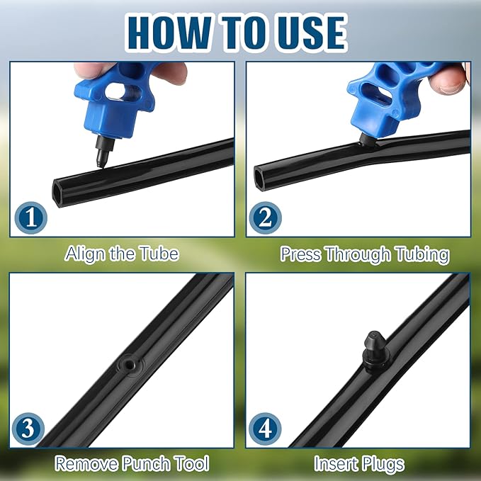 1 Pcs Drip Irrigation Tubing Hole Punch Tool for Easier 1/4 Inch Fitting Emitter Insertion and 50 Drip Irrigation Plugs Goof Plugs for Hose or Tubing End Caps Puncture to Insert Fittings(Novel Style)