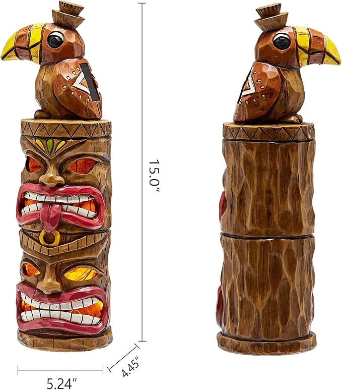 Outdoor Tiki Statue Decoration-Solar Garden Figurine - Woodpecker Waterproof Unique Housewarming Gifts for Women Patio,Balcony,Yard,Lawn Decor 15 Inch Tall