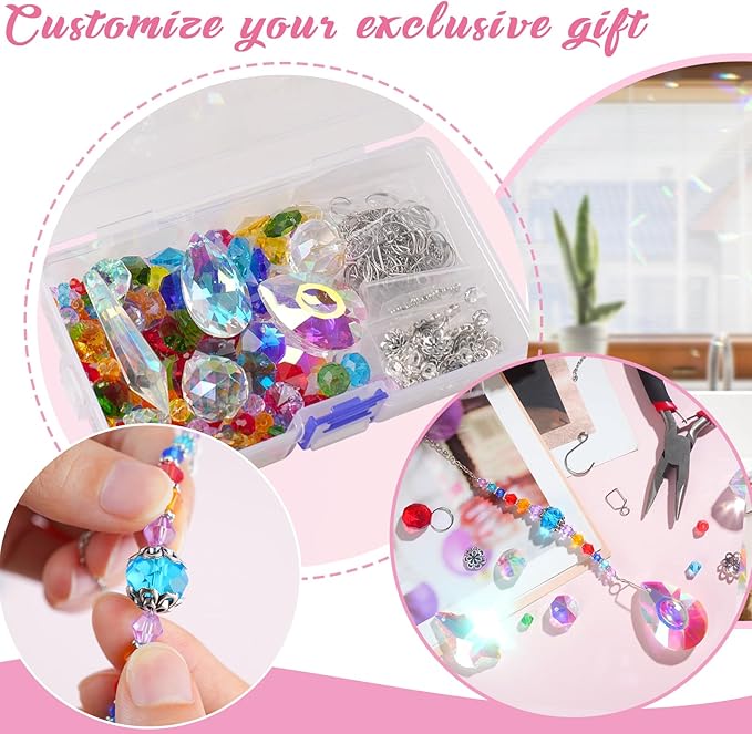 LPKADQA 500PCS Sun Catcher Kits for Adults Crystal Beads for Suncatchers DIY Suncatcher Making Kits for Indoor Outdoor Garden Decor Arts and Crafts for Adults