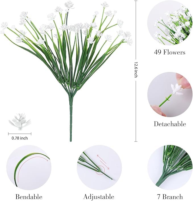 24 Bundles Artificial Flowers for Outdoor,No Fade Fake Plastic Flowers Faux Plants for Decoration Hanging Planters Indoor Outside Garden Porch Window Box Home Wedding Farmhouse