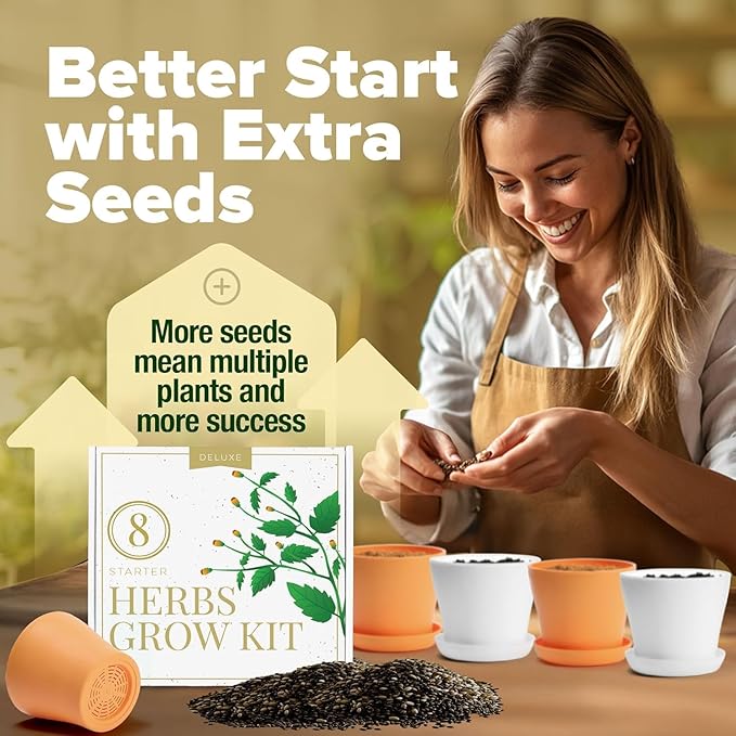 HOME GROWN Deluxe 8 Herb Garden Kit – Birthday Gifts for Women, Unique Gardening Present for Mom, Her, Friend – Easter Gift Gardeners, New Home Housewarming Kitchen Live Plant Starter