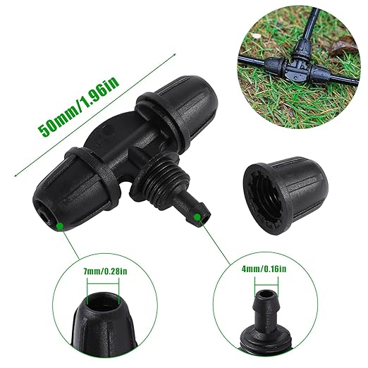 Drip Irrigation Emitters Sprayers for 1/4" Tubing, Adjustable 360 Degree Water Flow Sprayer on 5.5" Arrow Stake,with 1/4" Locked Tee for Watering System(30Pcs Sprayers and 30Pcs Tee)