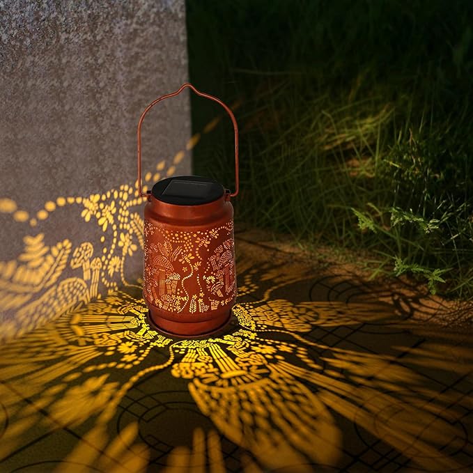 Solar Lanterns Outdoor Waterproof - Metal Hanging Solar Lights for Patio Yard Garden Decor, Christmas Birthday Gifts for Women Mom Men (1 Pack, Mushroom Shape)