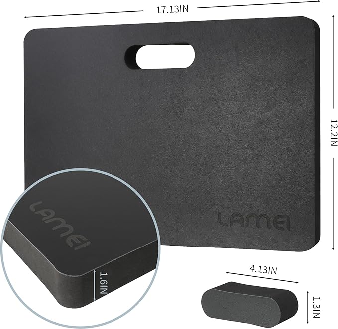 Thick Garden Kneeling Pad, with Waterproof Leather Surface, Non-Slip High Density POE, High Resilience, Lightweight, Double-Sided Use Cushion for Gardening, Yoga, Housework (Black)