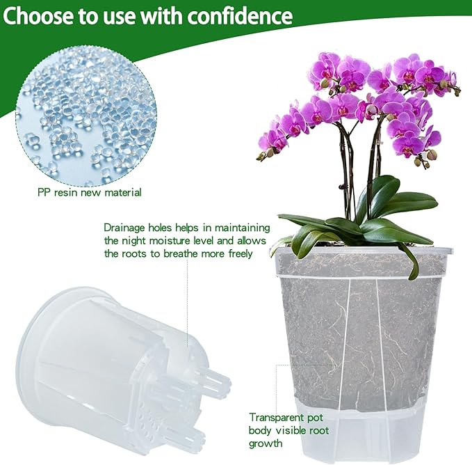 Cdd's Path 6-Pack Self Watering Pots Set with Holes for Indoor/Outdoor Plants,2 Each of 5, 6 and 7 Inch Planter Pot with Watering Hole/Reservior and Air Pipes,Clear