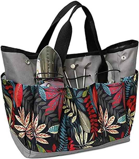 Garden Tool Bag Maple Leaf Gardening Bag with 8 Pockets Canvas Garden Tote Bag Women Men Garden Plant Tool Storage Bag (Tools NOT Included)