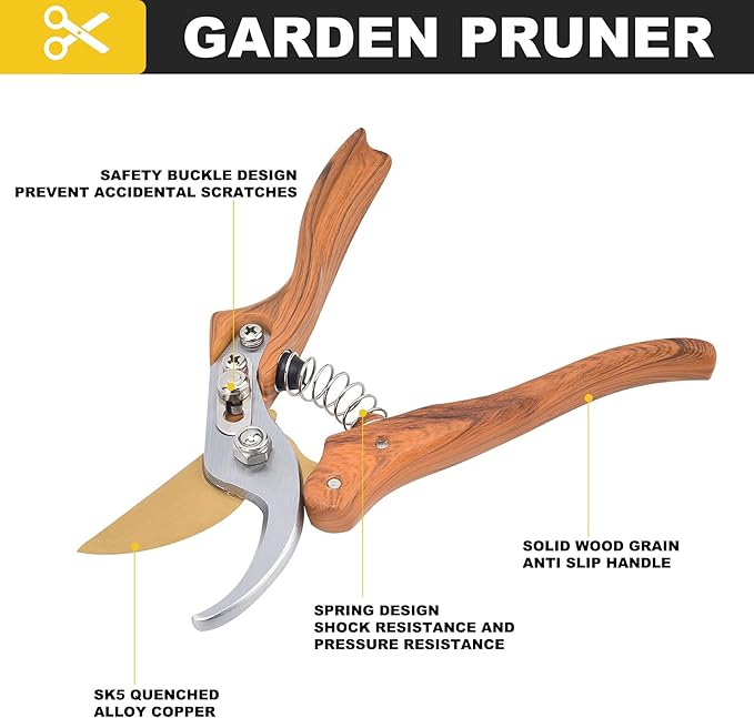 Professional Sharp Pruners, (Wood Grain), Garden Pruners, Tree Trimmers Secateurs, Bypass Pruning Shears, Secateurs, Hand Pruner, Garden Shears, Gardening Shears Clippers for Plants, Gardening Cutter