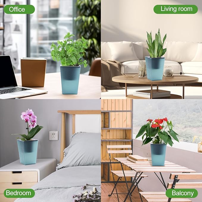 Self Watering Planter 4 Pieces 6 Inch, Plastic Flower Pots with Inner Pot Indoor Plants Brick Pattern Flowerpot for Indoor Plants, African Violets, Flowers, Herbs