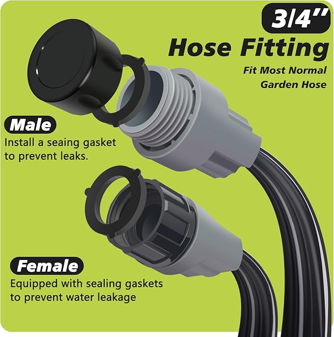 Sprinkler Hose with Holes 75 Ft (25 ft 3pack), Flat Soaker Hose 75 ft with Garden Staples and Splitters, Drip Line Irrigation Hoses for Lawn, Vegetable Watering Hose (75 ft)