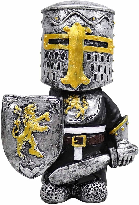 nezababy Knight Gnomes Guard Garden Statue Decoration Medieval Wee Crusader Battle Swordsman Fighting Outdoor Figurines Lawn Decor Resin (A)