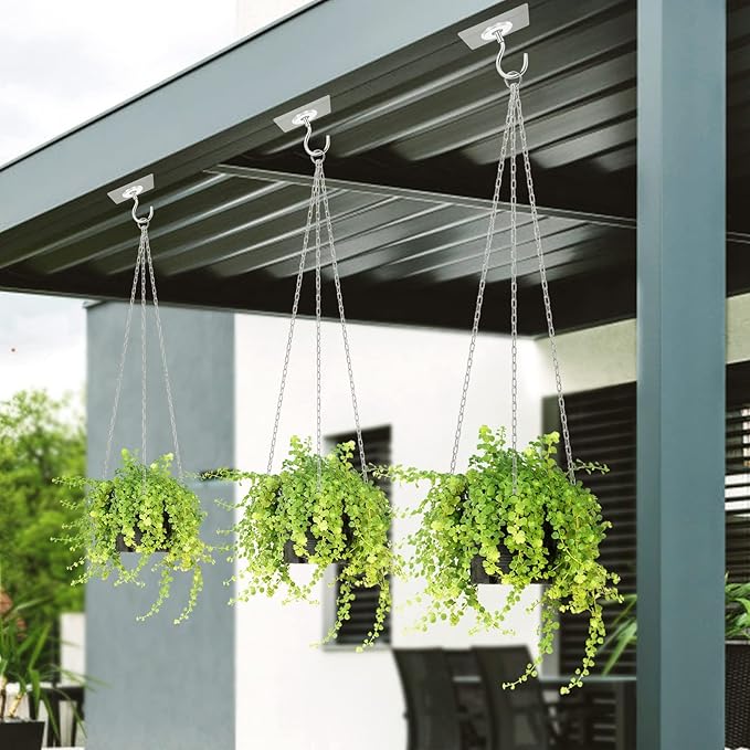 Adhesive Ceiling Hooks,10 Pack No Drill Ceiling Hanging Hook for Hanging Plants Lanterns,Wind Chimes Stainless Steel Outdoor Adhesive Hooks