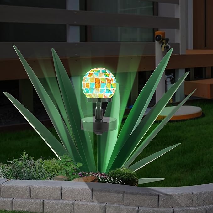 Enlarge Metal Plants Tequila Rustic Sculpture, Outdoor Patio Yard, Home Decor Hand Painted Agave Garden Statue, Outdoor Lawn Ornaments Yard Stakes for Mom Gift (1 Solar Green)