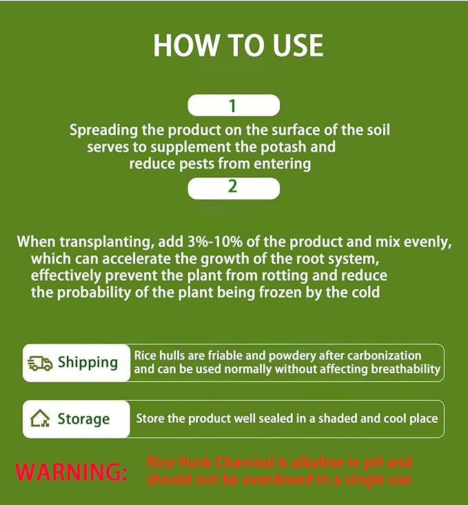 Carbonized Rice Hull 4 QT Horticultural Organic Activated Charcoal,Soil Amendment for Plants Vegetables Fruit Trees, Fertilizer additive, Mulch