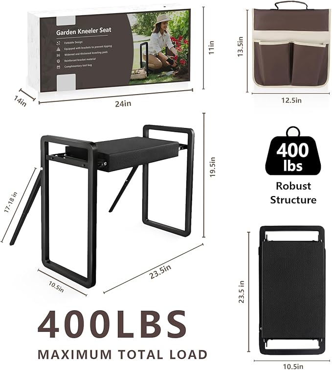 seasky Foldable Garden Kneeling and Seat, Anti-Tipping Garden Stool Widened Thick Soft Kneeling Pad,Heavy Duty Gardening Stool with Garden Tool Bag, Gardening Gift for Women(Without Gloves)
