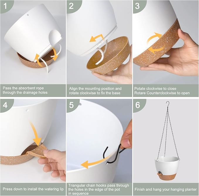 Hanging Planters for Indoor Outdoor Plants, 2 Pack Self Watering Hanging Pot with Drainage Holes & Removable Tray (White, 8'')