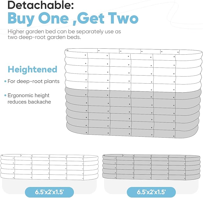 KING BIRD Raised Garden Bed 2.85 ft Tall 9 in 1 Galvanized Planter Garden Box Outdoor for Gardening, Deep Root Vegetables, Flowers 78.7X23.6X34.2 in, Light Blue