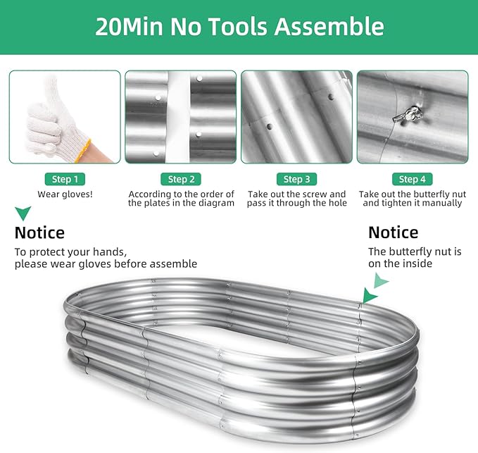 2Pcs Raised Garden Bed, Galvanized Planter Raised Garden Beds for Outdoor, 4x2x1ft, Vegetables,Flowers &Herbs,Heavy Duty Metal Raised Garden Beds Outdoor,Rust-Resistant & Easy Assembly