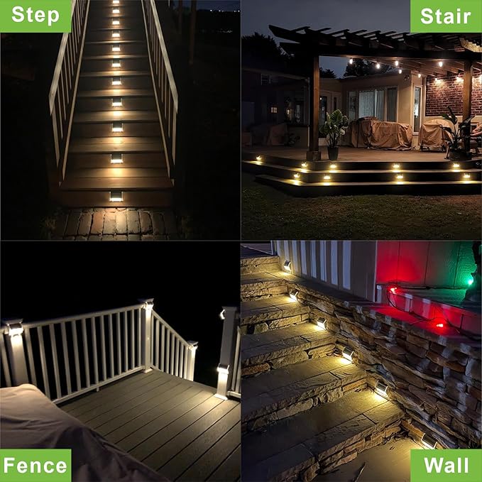 XLUX Solar Lights for Steps Decks Pathway Yard Stairs Fences, LED lamp, Outdoor Waterproof, Warm Light, 6 Pack