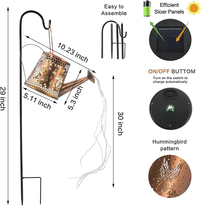 Solar Watering Can Outdoor Lights Garden Decor,Bee Hanging Lantern Waterproof Landscape Lights Outside Decoration for Yard Porch Patio Pathway Gardening Gifts(with 32 inch Shepherd Hook)