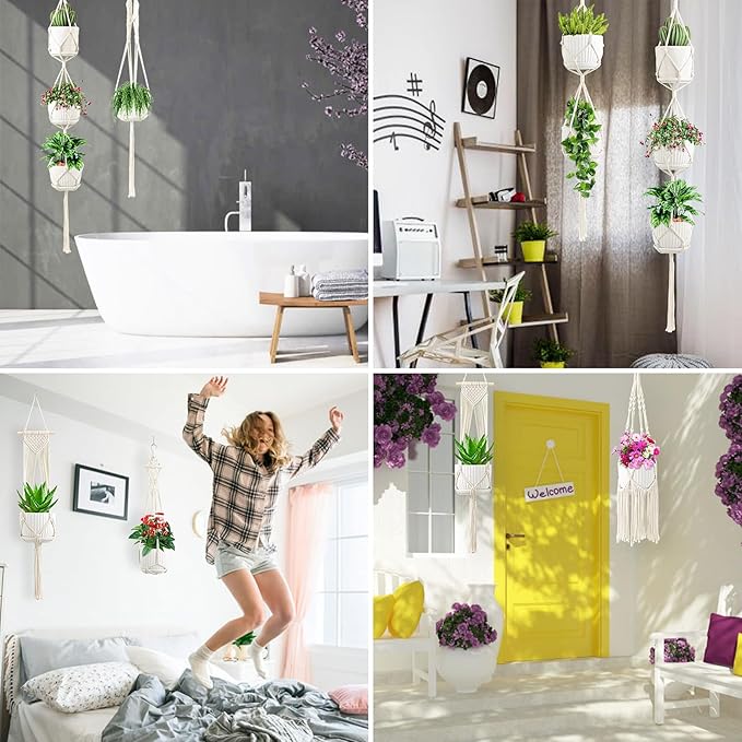 Macrame Plant Hangers, 6Pack Hanging Planters for Indoor Plants w/ 6 Set Hangers Kit Handmade Macromay Plant Hangers Indoor Flower Pots Holder Stand for Boho Home Décor (POTS NOT Included)