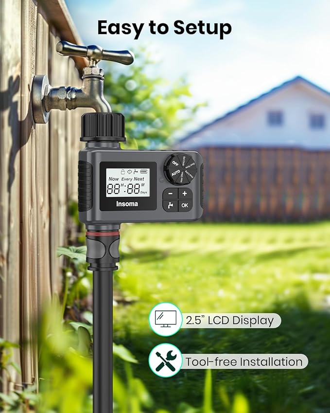 2 PCS Water Timer for Outdoor Garden Hose, Water Sprinkler Timer with Rain Delay/Manual/Automatic Drip Irrigation and Lawn Watering System for Yard