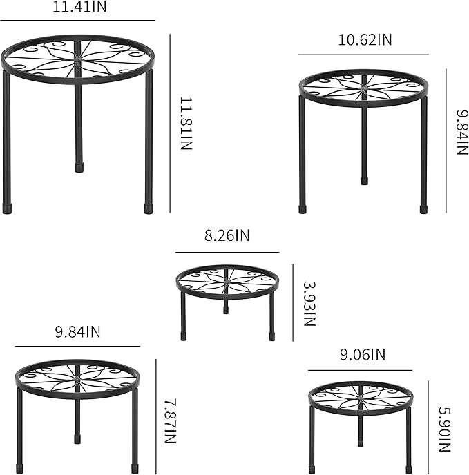 5-Pack Decent Metal Plant Stands, Heavy Duty Flower Pot Stands for Multiple Plant, Anti-Rust Iron Plant Pot Shelf, Decoration Racks for Home Indoor and Outdoor (5 Pack Black)