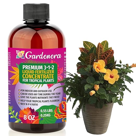 Premium Liquid Tropical Plants Plant Fertilizer - 3-1-2 Concentrate for Indoor Plants and Flowers by Gardenera | Organic Plant Food for Tropical Plants - 8oz
