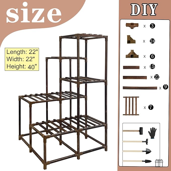 HOMKIRT 11 Tier Corner Plant Stand Indoor Outdoor For Multiple Plants, Corner Plant Shelf Rack Flower Stand, 40 Inch Tall Wood Plant Holder Ladder Table Display For Patio Garden Balcony Window