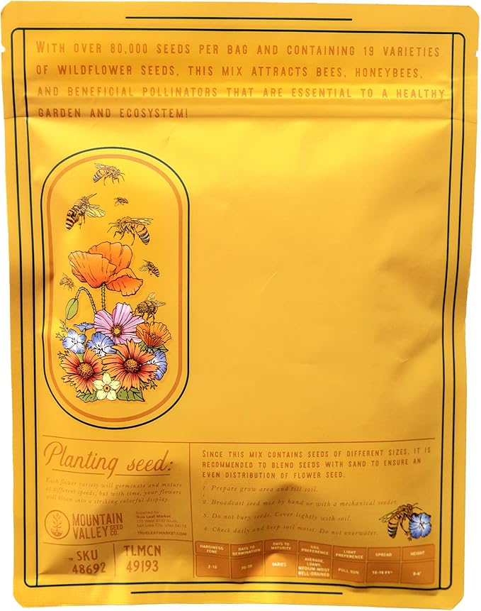 Wildflower Seeds Bulk, 2 Oz. 80,000+Seeds, Save the Bees Wild Flowers Seeds Mix-19 Non-GMO Varieties of Wildflower Seeds for Bees-Bee Friendly Wildflower Seeds-Pollinator Wildflower Seeds for Planting