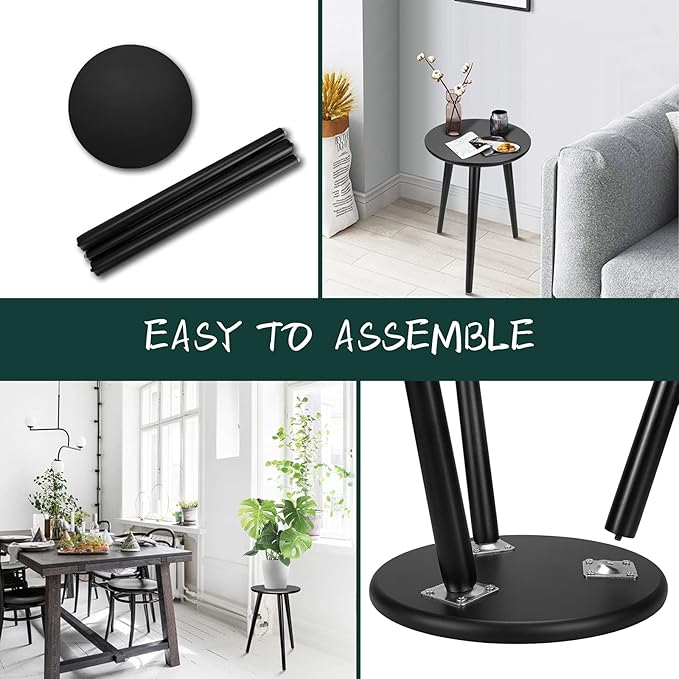 Uneedem Indoor Plant Stand Wood Mid Century Plant Stand for Indoor Plants, Modern Plant Table,Tall Plant Holder for Flower Pots, Small Round Side Table, End Table (B2-Black,High: 16.5")