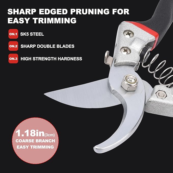 Pruning Shears for Gardening, Gardening Shears Heavy Duty, Cutting Shears Garden,Hedge Clippers, Rose Pruning Shears, Hand Clippers Gardening, Clippers For The Garden, Bonsai Cutters, (Red Black)