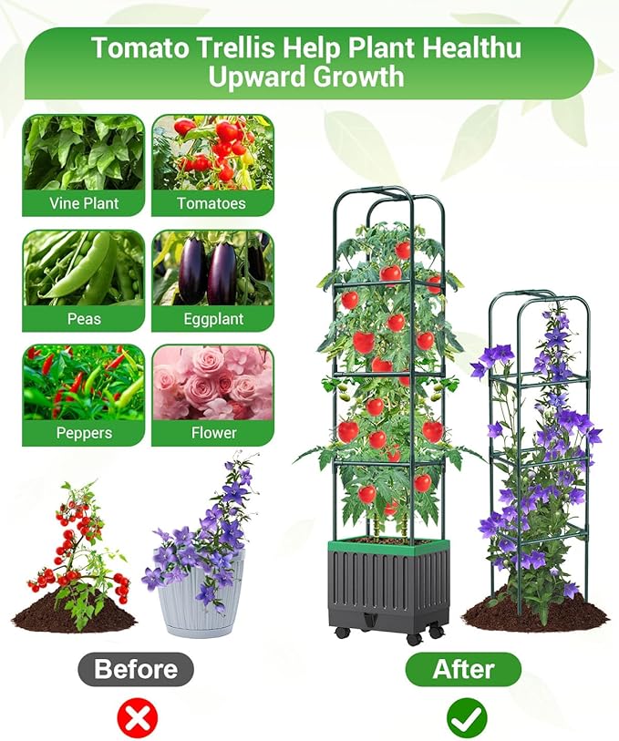 Tomato Planter Box with Trellis, 68.7" Tall Self Watering Tomato Cages for Climbing Vegetables Plant, Raised Garden Bed for Garden, Tomato Plant Support Pots for Patio Indoor Outdoor(68.7" )