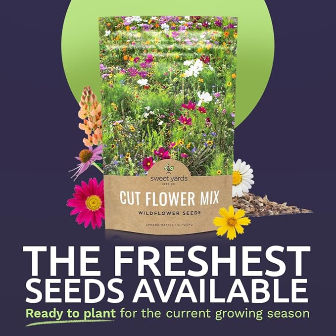 Cut Flower Garden Seeds - Bulk 1/4 Pound Bag - Over 30,000 Fresh Open Pollinated Non-GMO Wildflower Seeds - Long Lasting Annuals and Perennials with Bright Colors