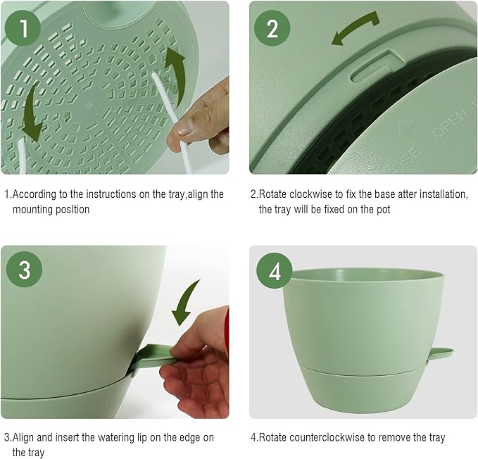 WOUSIWER 10 inch Self Watering Planters, 2 Pack Large Plastic Plant Pots with Deep Reservior and High Drainage Holes for Indoor Outdoor Plants and Flowers, Green