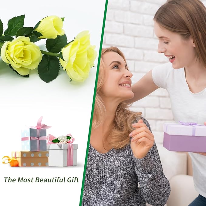 Solar Garden Lights, Solar Outdoor Lights with More Realistic 10 Rose Waterproof Solar Powered Flowers Lights for Outside Patio Yard Pathway Decorations, 2 Pack Yellow