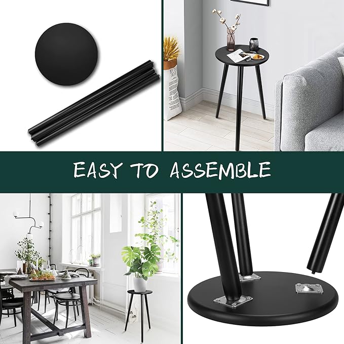 Uneedem Indoor Plant Stand Wood Mid Century Plant Stand for Indoor Plants, Modern Plant Table, 20.5" Tall Plant Holder Stand for Flower Pots, Small Round Side Table, Black