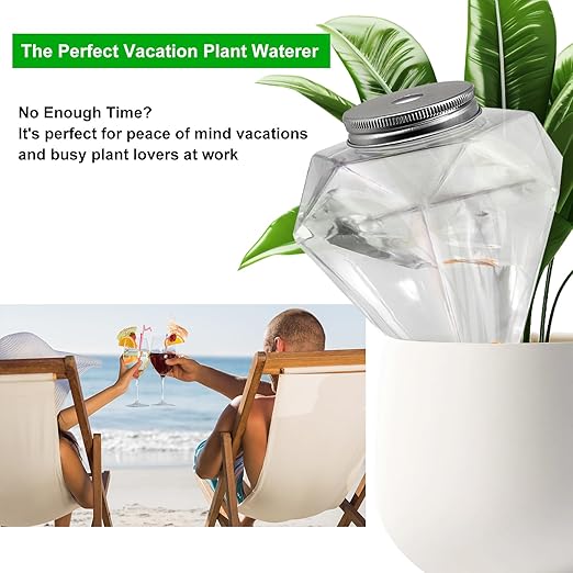 Watering Globes XL - 2 Pcs Diamond Plastic Shape Plant Watering Globes Self Watering Planter Insert 17oz Large for Indoor&Outdoor Plants Watering Bulbs