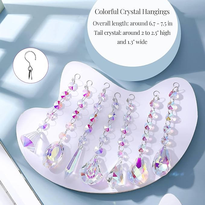 Sun Catchers with Crystals, 7 Pcs Hanging Crystals Suncatchers for Windows, Colored Crystals Prisms Glass Pendant Suncatchers Beads for Chandeliers, Garden, Christmas Tree Decoration