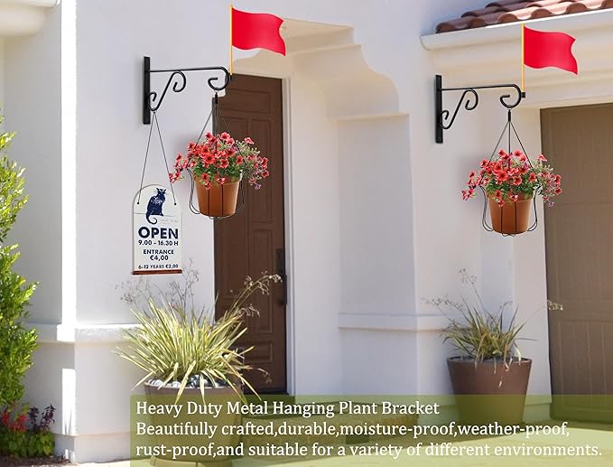 Hanging Plant Hanger 4Pcs Plant Hanger Wall Hooks,6in Metal Plant Bracket Hook for Outdoor or Indoor Hanging Flower Baskets,Wind Chimes,Solar Lanterns
