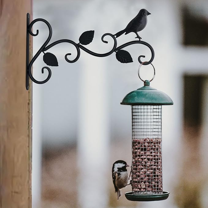 Hanging Plants Bracket 12" Bird Planter Outdoor Hooks Hangers for Flower Baskets Pot Bird Feeder Wind Chimes Lanterns Patio Garden Outdoor Indoor Metal Black, 2 Pack