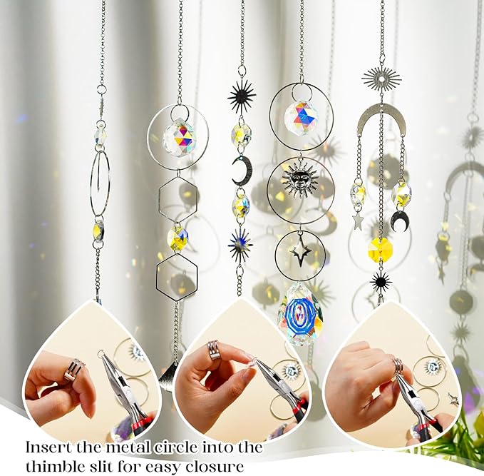 H&D HYALINE & DORA DIY Crystal Suncatcher Assembly Craft Kits for Adults 215pcs Rainbow Prisms Beads Pendant Crystal Window Sun Catchers Hanging Ornament Indoor Outdoor Decor, Silver