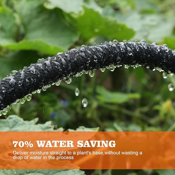 Soaker Hose 25 FT for Garden 1/2" Diameter Irrigation Hose Save 70% of Water Solid Brass Interface Eminently Suitable for Lawn and Garden Beds Cover